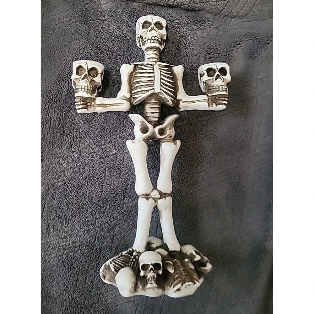 2 Martha Stewart Halloween Goth Skeleton Skull Candleabras Home Decor